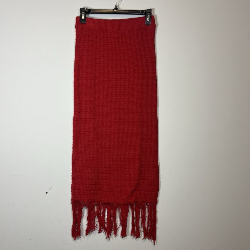 Freshman 1996 Crochet Midi Skirt Red Size S Cotton Straight Boho Stretch‎ NWOT